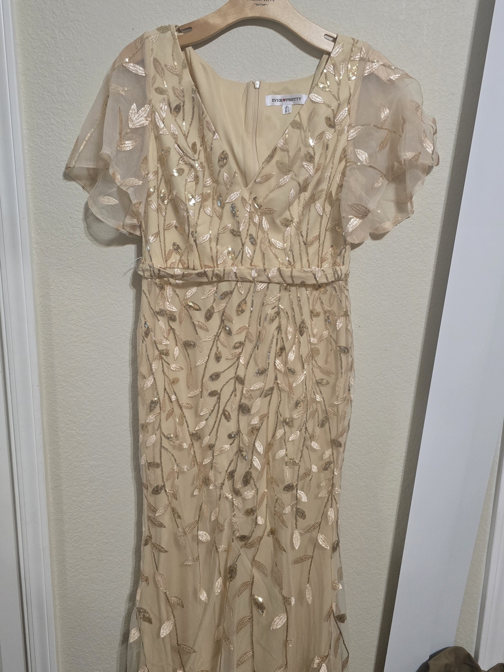 Ever Pretty Champagne Gold Embroidered Maxi Dress